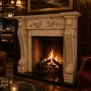 Customized Marble Fireplace Modern Hand Carved Luxury Cream Grey Marble Fireplace Mantel Marble Fireplace Surround - Product Image 1