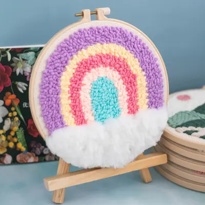 hot sale kids Home Decor DIY Punch Needle Embroidery Kit With Hoop Punch Needle Cross Stitch Handwork Set