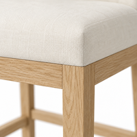 Tabouret de bar rembourré avec pieds en bois massif, assise et dossier en tissu tissé ivoire, chaise de bar sans accoudoirs pour îlot de cuisine