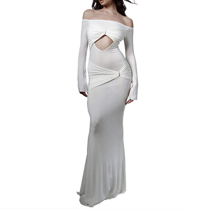 Chaud décontracté femmes à manches longues hors de l'épaule robe de soirée creux sexy une épaule femmes longue robe - Product Image 1