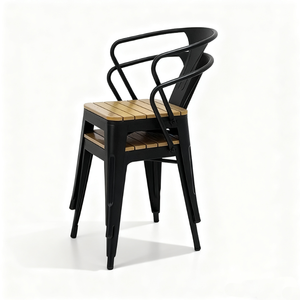 Chaise de bar industrielle en métal avec siège en bois, accoudoirs fixes, design moderne, durable, écologique, résistante à l'eau, mobilier commercial pour bar - Product Image 3