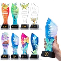 Trophée créatif en cristal coloré, fleur en céramique, accessoires Zhuozhou, récompense pour employé exceptionnel, champion des ventes, personnalisation QY016