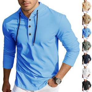 Sweat-shirt à capuche pour homme à manches longues, boutonné devant, décontracté, en mélange polyester et élasthanne, beige, coupe ajustée - Product Image 3
