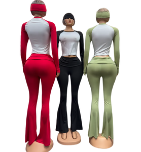 Viviblook Z225ST Conjunto Deportivo Casual para Mujer, Camiseta de Manga Larga con Bloques de Color, Pantalones Largos con Cintura Ajustable y Diadema, Conjunto de Tres Piezas - Product Image 2