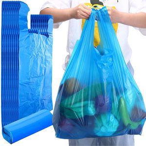 ถุงช้อปปิ้งพลาสติกย่อยสลายได้แบบมีหูหิ้วหนาสำหรับธุรกิจค้าปลีก ร้านขายของชำ ซูเปอร์มาร์เก็ต ร้านอาหาร (สีฟ้า) - Product Image 1