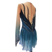 Robe de danse de salon Gradient Mamre MR518-7 pour femme, en spandex et maille, ornée de strass, personnalisable, élégante pour la performance