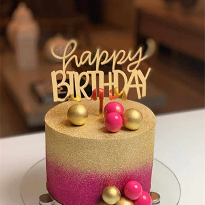 Golden Rose Gold Black Happy Birthday Acrylic Cake Decoration Card Cake ...