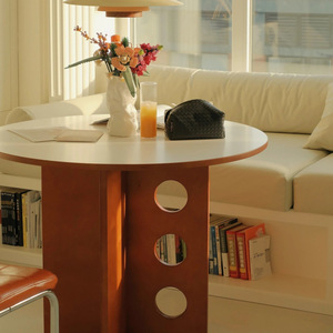 Round Solid Wood Dining Table With Perforations Modern Minimalist Design For Small Homes French Style Stable Structure - Product Image 3