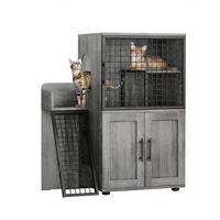 Cage pour chat en bois massif de style nordique, rectangulaire, avec double porte et échelle d'escalade, plateau en bois, multifonctionnelle, pour usage domestique, toutes saisons