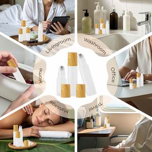 Mini Botellas de Vidrio Esmerilado de 1ml, 2ml, 10ml con Rodillo para Aceites Esenciales, Envases Cilíndricos Transparentes con Tapa de Madera Dorada - Product Image 4