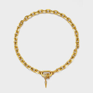 قلادة YF5072 العصرية من الفولاذ المقاوم للصدأ المطلي بالذهب عيار 18 قيراطًا، قلادة شوكر بحلقات بيضاوية وقفل زنبركي مرصعة بالكامل بالزركون لا تفقد بريقها - Product Image 3