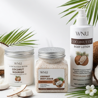 Crème corporelle hydratante WNU OEM à l'huile de coco et à l'huile essentielle de Centella, blanchissante, non irritante, parfum longue durée, lotion exfoliante