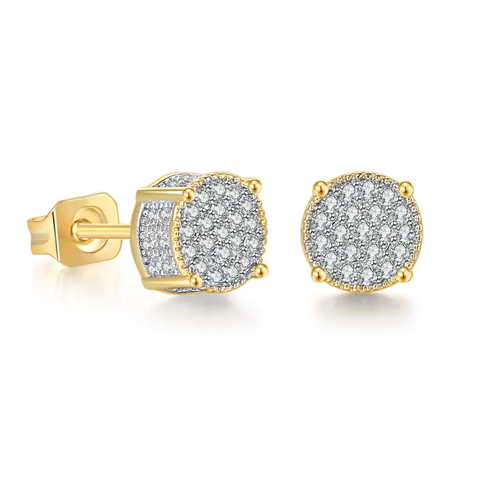 Fashion Personalized Hip hop Unisex Luxury Sparkling CZ Iced Out Diamond Zircon Square Round Shape Cross Ear studs New Earrings