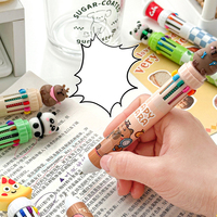Stylo bille rétractable 10-en-1 multicolore à motif animalier de dessin animé mignon, stylo à encre huileuse pour étudiants, papeterie, stylo à gribouiller pour journal, cadeau
