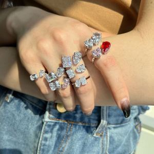 Dylam Eternity Rhodium Plated S925 <b>Silver</b> 2 Stone Engagement 1.5ct Pear Shape Zircon Open <b>Adjustable</b> Wedding Anniversary <b>Ring</b> - Product Image 6