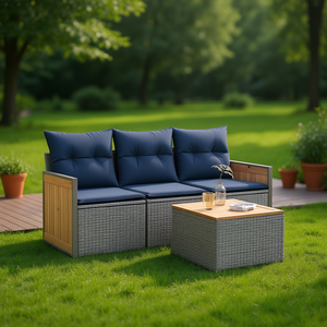 Poly Rattan Garden <b>Sofa</b> <b>Set</b> With Cushions Grey Outdoor Furniture Contemporary Design - Product Image 2