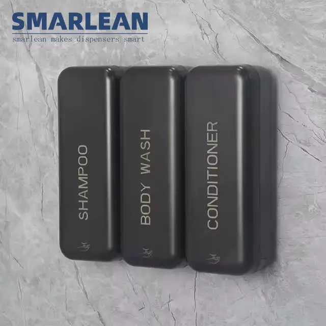 Smarlean dispenser sabun kamar mandi otomatis, Dispenser mandi sampo sabun cair Hotel 3 dalam 1 pasang dinding hitam abs