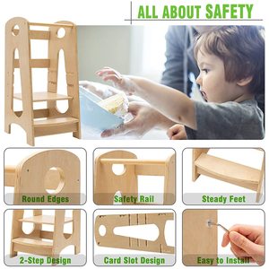 Tour d'apprentissage Montessori écologique pour enfants, tabouret d'aide en cuisine en bois pour la sécurité des tout-petits - Product Image 1