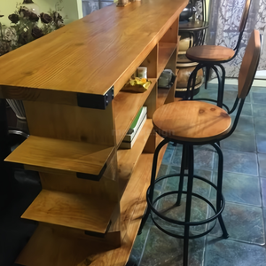 Comptoir de bar en bois massif de style industriel américain pour restaurant commercial, avec rangement et compartiment de <span class=keywords><strong>caisse</strong></span> - Product Image 4