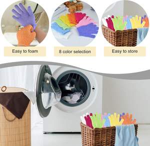 ถุงมืออาบน้ำไนลอนป่านปอกระเจาสีพื้นสำหรับขายส่ง ถุงมือขัดผิว ขจัดเซลล์ผิวที่ตายแล้ว ผ้าขัดตัวอาบน้ำแบบมีสายรัด - Product Image 4