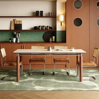 Ensemble de table à manger en bois massif minimaliste moderne avec plateau en pierre frittée, table de cuisine rectangulaire pour la maison, meubles de restaurant
