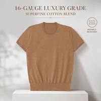 Top de Manga Corta de Punto de Algodón 16GG con Textura Lujosa Minimalista para Mujer de Oficina, Camiseta de Punto Elegante y Suave 80% Algodón