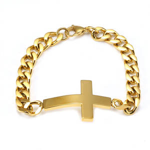 Pulsera y brazalete de hombre a prueba de agua de acero inoxidable 316L, brazalete cruzado con eslabones cubanos chapado en oro de 14K y 18K para hombre. - Product Image 5