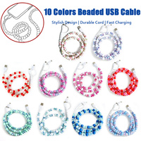 Câble de données USB décoratif à perles rondes imprimées, connecteur universel 3 en 1, câble de charge pour téléphone portable