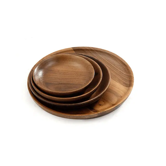 Vaisselle ronde en bois de noyer noir plateau à fruits décoratif pour plateaux à collation plateau à vaisselle en bois