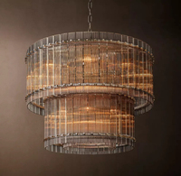 Lustre moderne en laiton massif et verre, à deux niveaux, rond, pour salon, salle à manger, éclairage de plafond