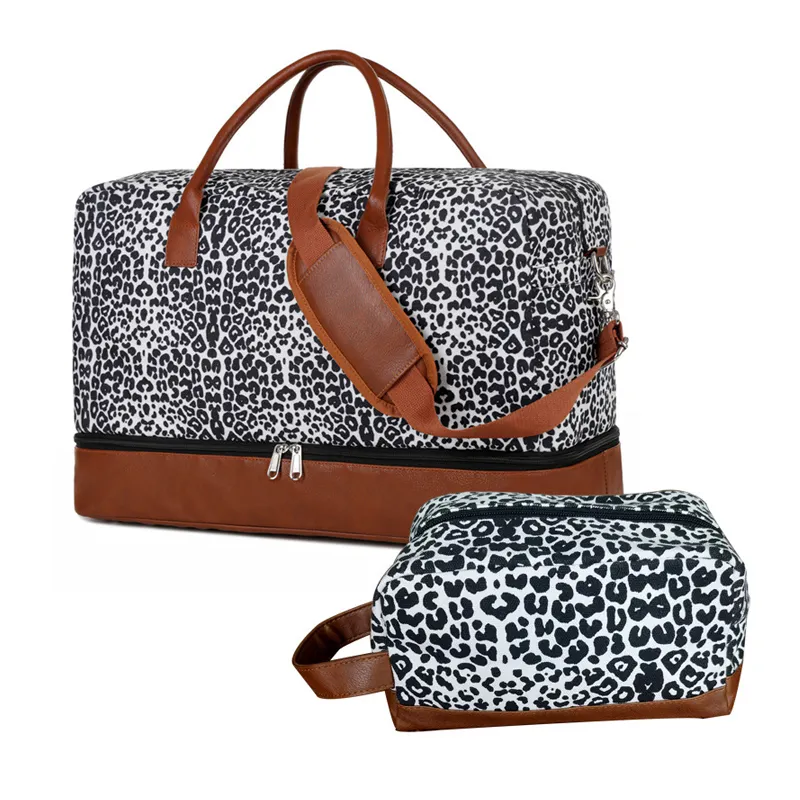 Reisetasche Leopardendruck Leinwand-Handgepäcktasche Wochenendtaschen für Damen