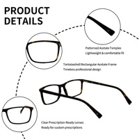 Monturas de Gafas Ópticas Unisex Cuadradas de Acetato con Lentes de PC, Diseño Ligero para Uso Diario - Venta al por Mayor con Logotipo Personalizado