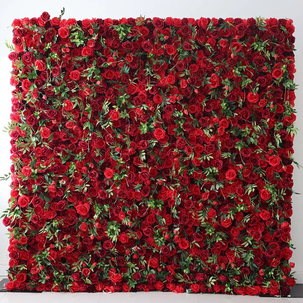 E03 حفل زفاف حدث متجر ديكور الأزهار 3D لفة جدار زهرة أحمر عيد ميلاد لوحات خلفية جدار اصطناعية