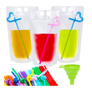 Bag Drink 250ml Clear Resealable Ice Drink Pack Pouches Smoothie Juice Bags Drinking Pouch With Straw