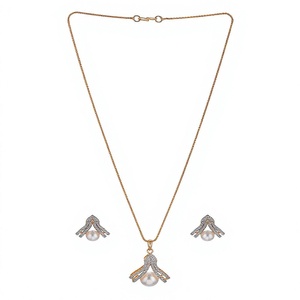 Ensemble de bijoux minimalistes plaqués or avec zircon et perles, pour femmes, mariage, fête, fait main - Product Image 4