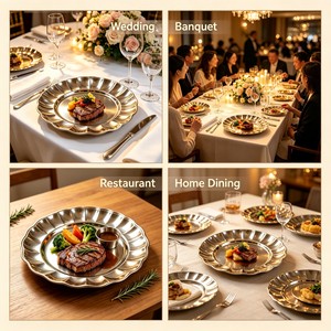 Assiettes de présentation européennes en acier inoxydable de 18-30 cm, dorées, argentées ou noires, pour la décoration de mariage - Product Image 5