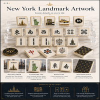 Tuiles de mahjong en acrylique double couche de luxe New York, bord doré, poids lourd, motifs skyline et monuments de la ville de New York