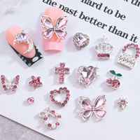 58 Pièces Accessoires pour Ongles en Alliage Rose avec Ruban Argenté, Cœur, Papillon, Étoile, Cerise, Fleur, Breloques pour Nail Art, Accessoires de Manucure DIY