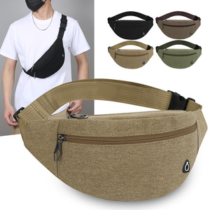 Men's Chest Bag Canvas Waist Bag Durable Outdoor Everyday Use Brown Black Military Green Khaki Solid Color - Product Image 1