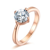 Bague de fiançailles classique ronde en acier inoxydable plaqué or avec zircon, pour femme, luxe, mariage