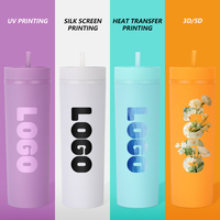 Vaso Acrílico de Doble Pared de 16oz con Logotipo Personalizado al por Mayor, con Pajita, Mate, Delgado, Reutilizable, para Bebidas Frías, Proveedor de Artículos Promocionales