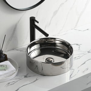 Artistic Silver Small Round Ceramic Washbasin Hotel Bathroom Porcelain Sink <strong>Table</strong> Top for <strong>Washrooms</strong> and Home Use - Product Image 2