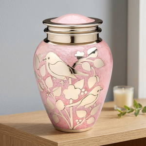 QUALCOSA Avrupa Pembe Gümüş Kutsal Kuşlar Metal <span class=keywords><strong>Urn</strong></span> Hatıra Külleri Modern Kremasyon Kadife Çanta Cenaze Malzemeleri 3 İnç - Product Image 2