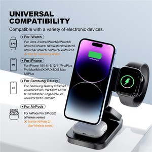 Cargador Inalámbrico Magnético 3 en 1 A390 de 15W <span class=keywords><strong>con</strong></span> Soporte Plegable, Compatible <span class=keywords><strong>con</strong></span> <span class=keywords><strong>iPhone</strong></span> / Apple Watch / <span class=keywords><strong>Airpods</strong></span> - Negro - Product Image 4