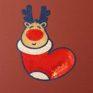 Funny Santa and Reindeer Patch Sequin Iron On pour veste ou gilet - Product Image 1