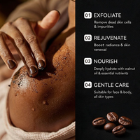 Gommage corporel au café et au sucre, exfoliant, blanchissant et éclaircissant, multivitamines, biologique, végétalien, vente en gros