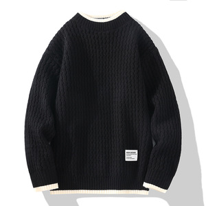 <span class=keywords><strong>Pull</strong></span> à col roulé à col roulé ample et à <span class=keywords><strong>la</strong></span> <span class=keywords><strong>mode</strong></span> pour hommes, tricoté avec une décoration à motifs et un logo sur le devant pour l'hiver - Product Image 4