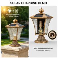 Lanterne solaire en cuivre pour extérieur, lampe de poteau avec panneau polycristallin, verre givré, douille E27, lampe de pilier de jardin vintage