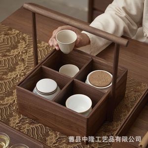 Caja de regalo de madera maciza de nogal, de doble capa, portátil, rectangular, para té y dumplings de arroz. - Product Image 4