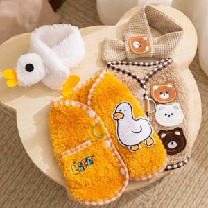 Vêtements pour animaux de compagnie en polyester, 25 ans, <span class=keywords><strong>petit</strong></span> chien, ours en peluche, sans manches, polaire, avec écharpe, automne hiver, vêtements de dessin animé - Product Image 1